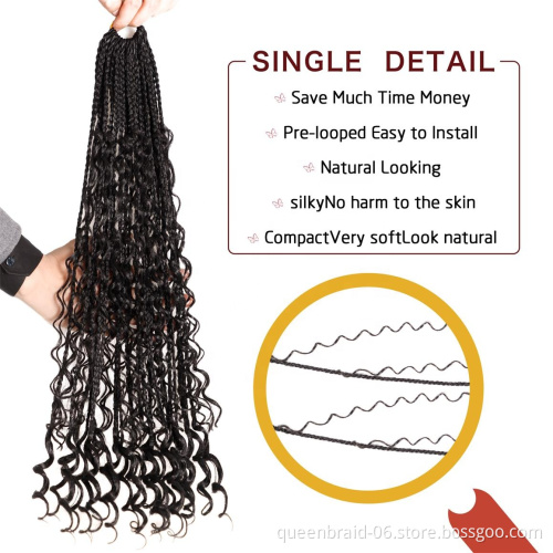 Goddess Box Braids Crochet Hair Curly Ends Ombre Synthetic Bohemian Braiding Hair Extensions Pre-looped Box Braiding for Women